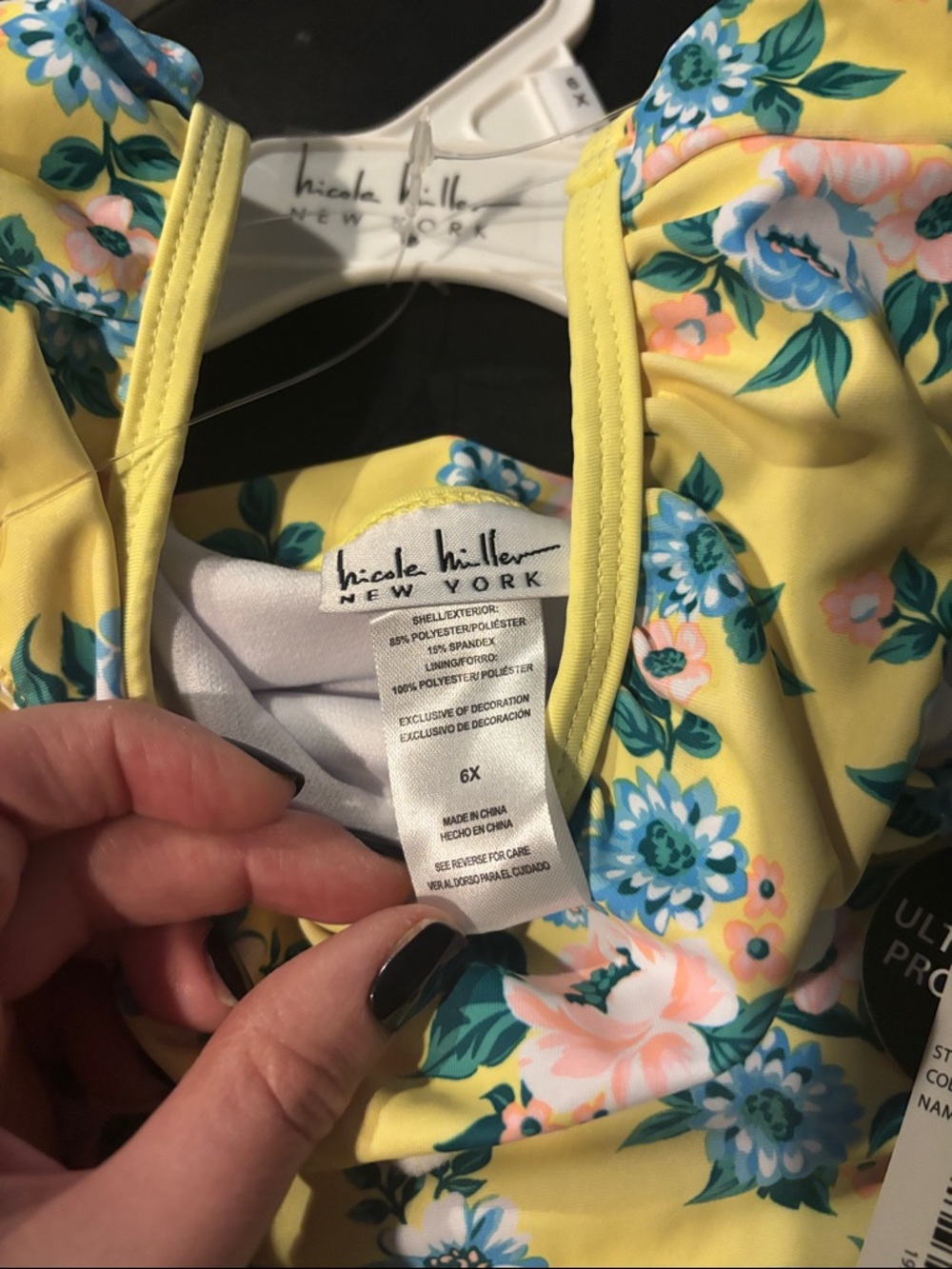 NWT Nicole Miller Yellow Floral Kids One-Piece Swimsuit with Pom-Pom Detail - Picture 3 of 5